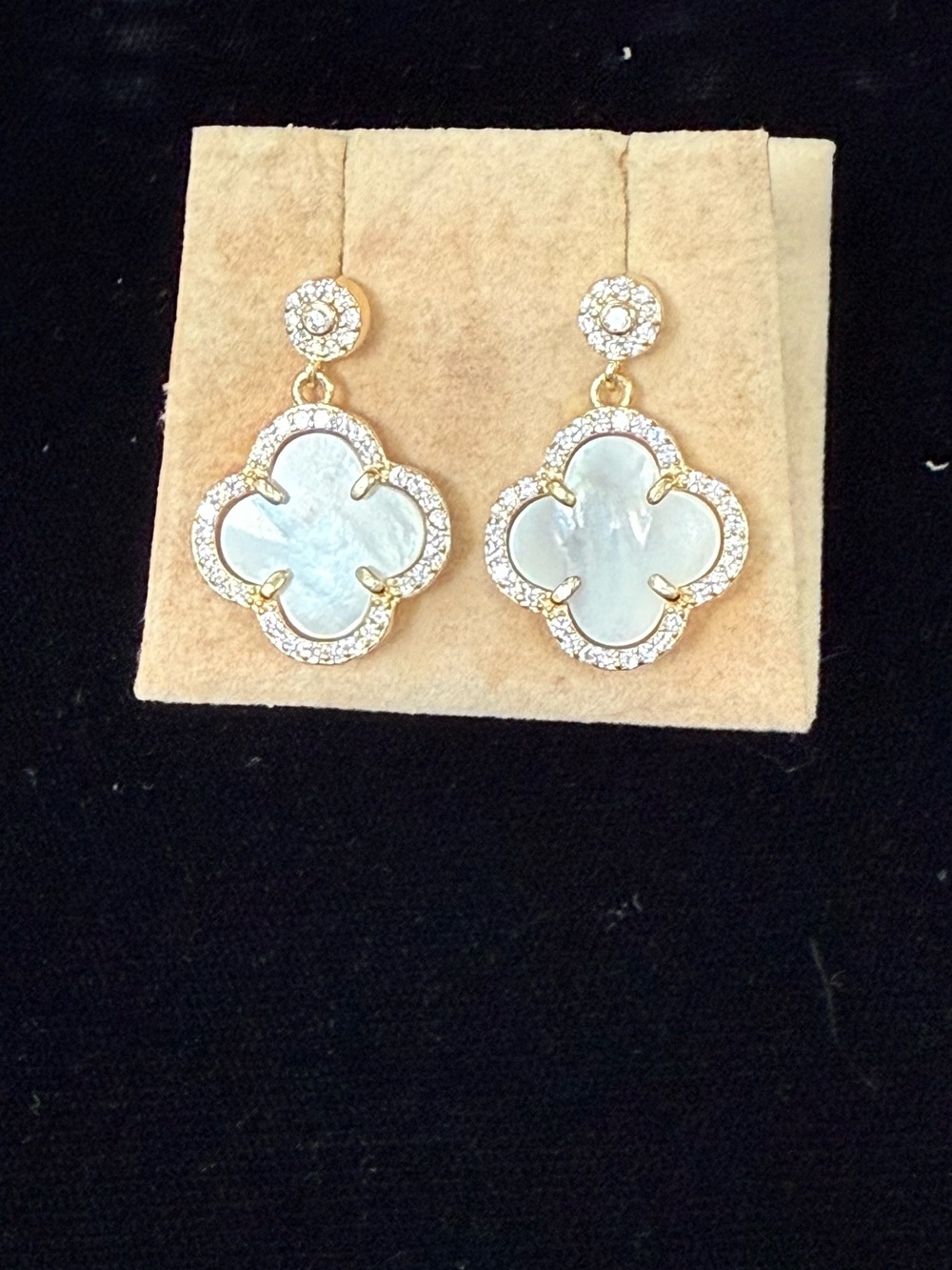 Sterling Silver 925 White Mother-of-Pearl Quatrefoil Drop Earrings
